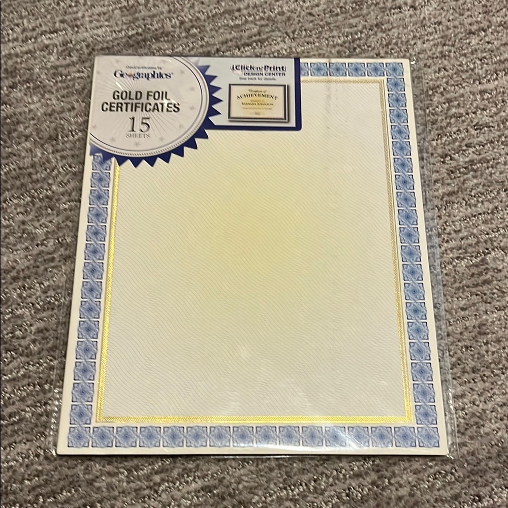 Gold Foil Certificates with Blue Border